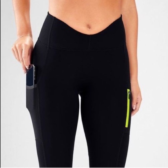 Fabletics Motion 365 Thick Black & Citron Athletic Yoga Pants Workout Leggings S - Picture 9 of 10